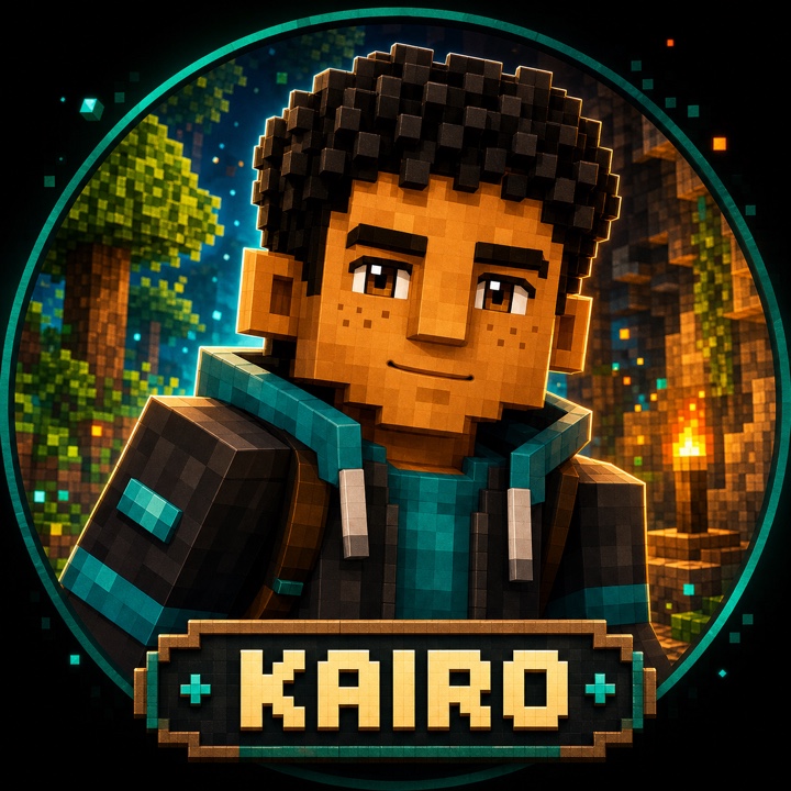 Source selfie rendered as a cubic voxel-craft adventurer portrait.